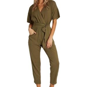 Billabong Olive Wrap Short-Sleeve Tie-Waist Jumpsuit